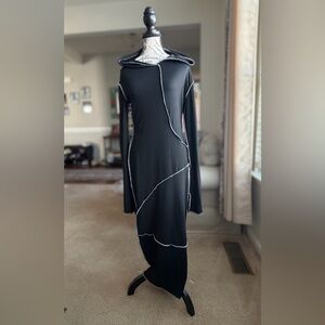 SHEIN Black Dress with White Trim and Long Sleeves